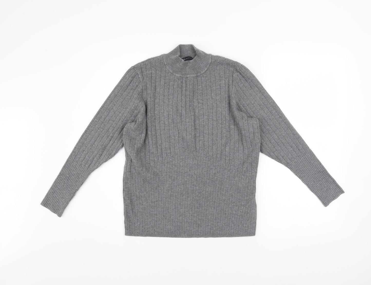 Marks and Spencer Women Grey Mock Neck Ribbed Knit Pullover Jumper Size 18