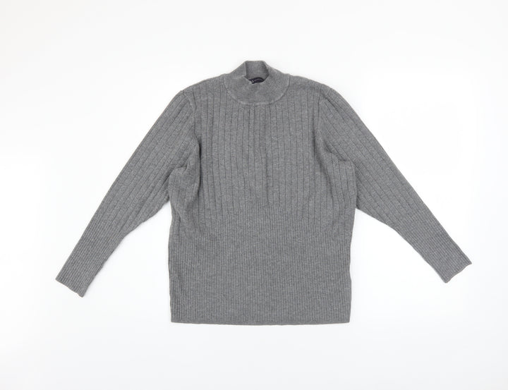 Marks and Spencer Women Grey Mock Neck Ribbed Knit Pullover Jumper Size 18