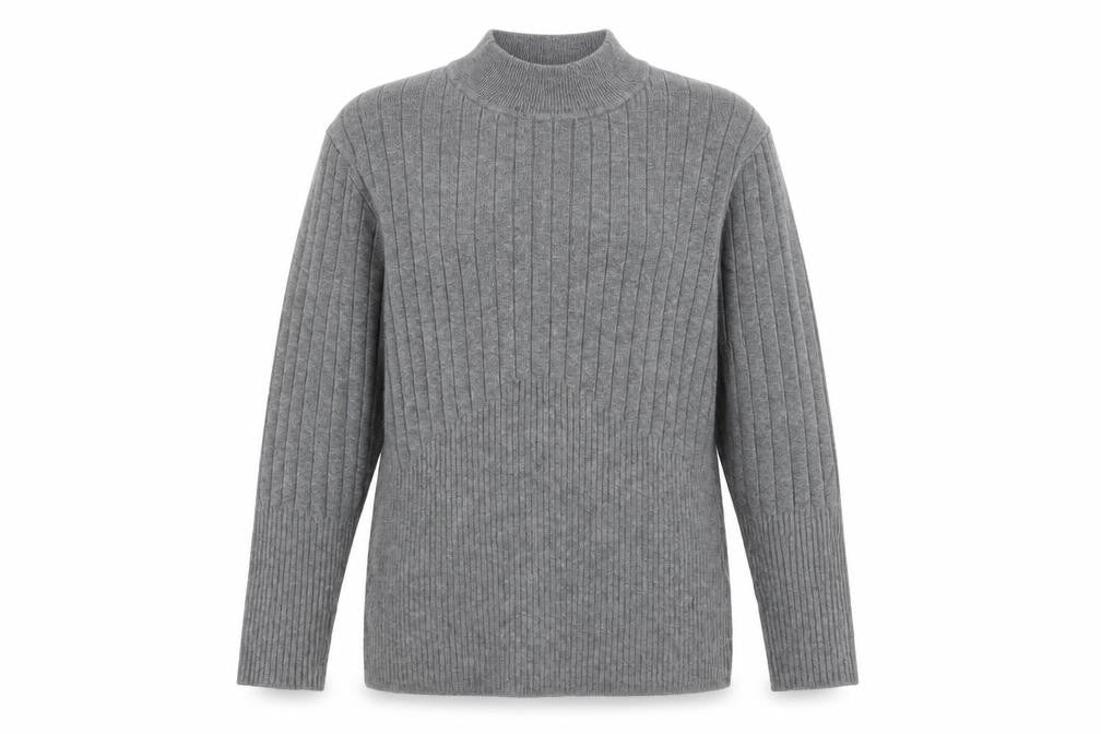 Front view of Marks & Spencer Women Grey Mock Neck Ribbed Knit jumper, size 18