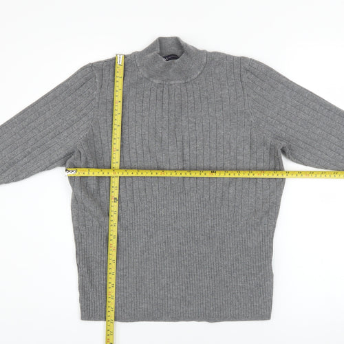 Marks and Spencer Women Grey Mock Neck Ribbed Knit Pullover Jumper Size 18