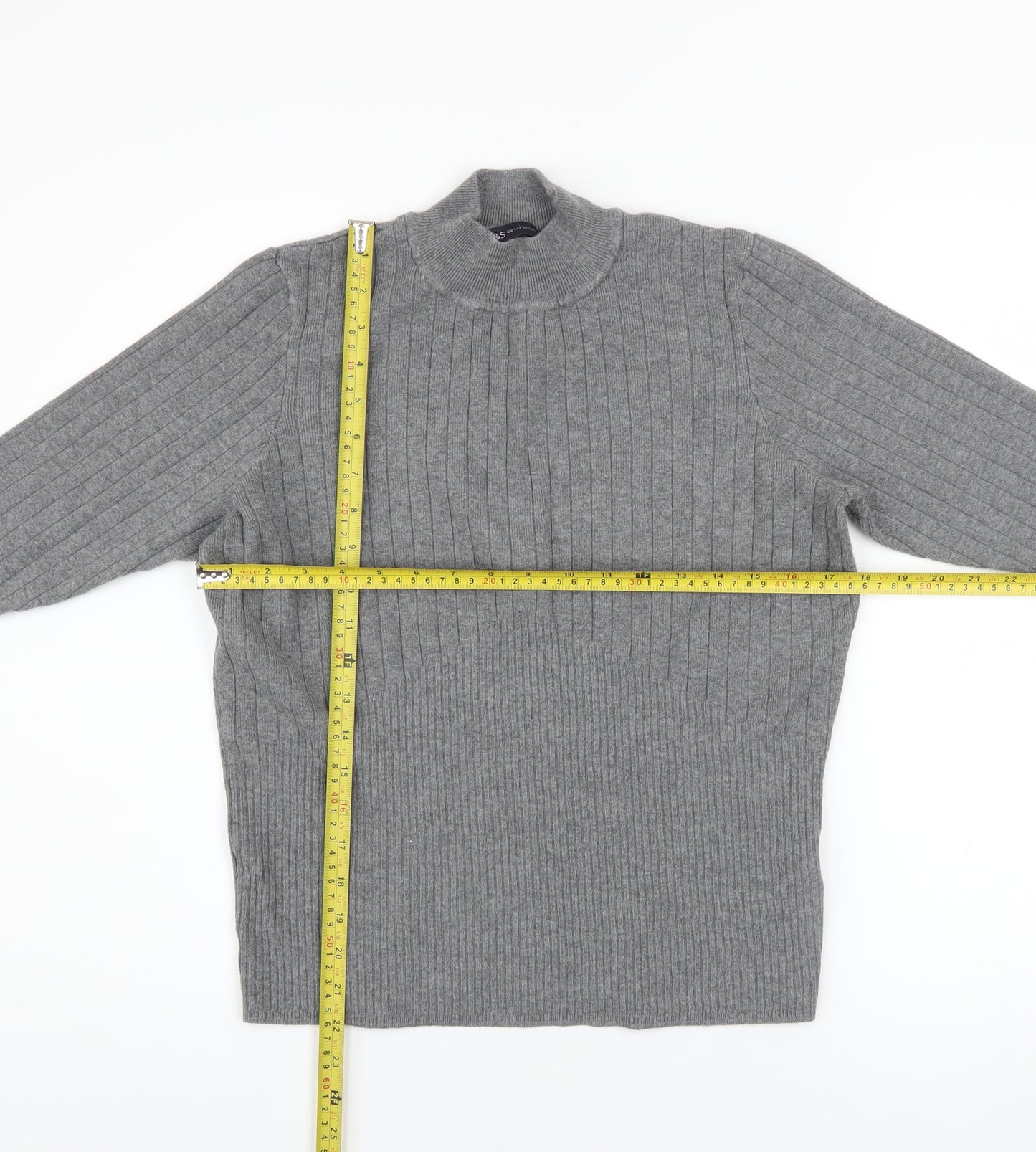 Marks and Spencer Women Grey Mock Neck Ribbed Knit Pullover Jumper Size 18