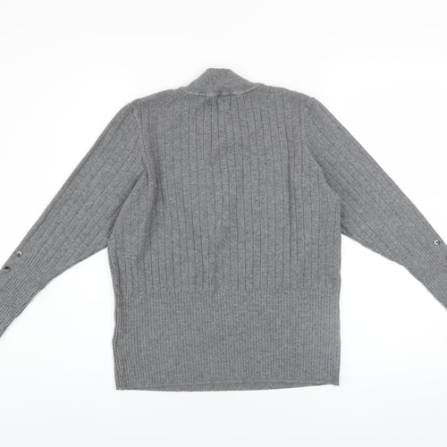 Marks and Spencer Women Grey Mock Neck Ribbed Knit Pullover Jumper Size 18