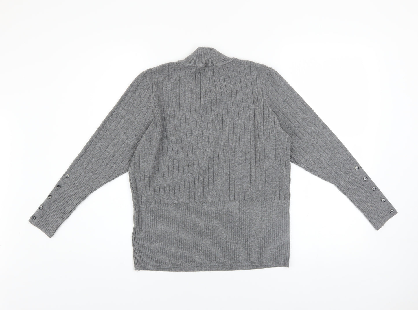 Marks and Spencer Women Grey Mock Neck Ribbed Knit Pullover Jumper Size 18