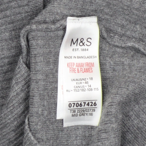 Marks and Spencer Women Grey Mock Neck Ribbed Knit Pullover Jumper Size 18