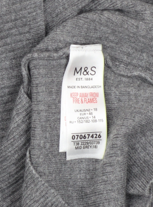 Marks and Spencer Women Grey Mock Neck Ribbed Knit Pullover Jumper Size 18