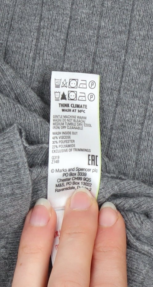 Marks and Spencer Women Grey Mock Neck Ribbed Knit Pullover Jumper Size 18
