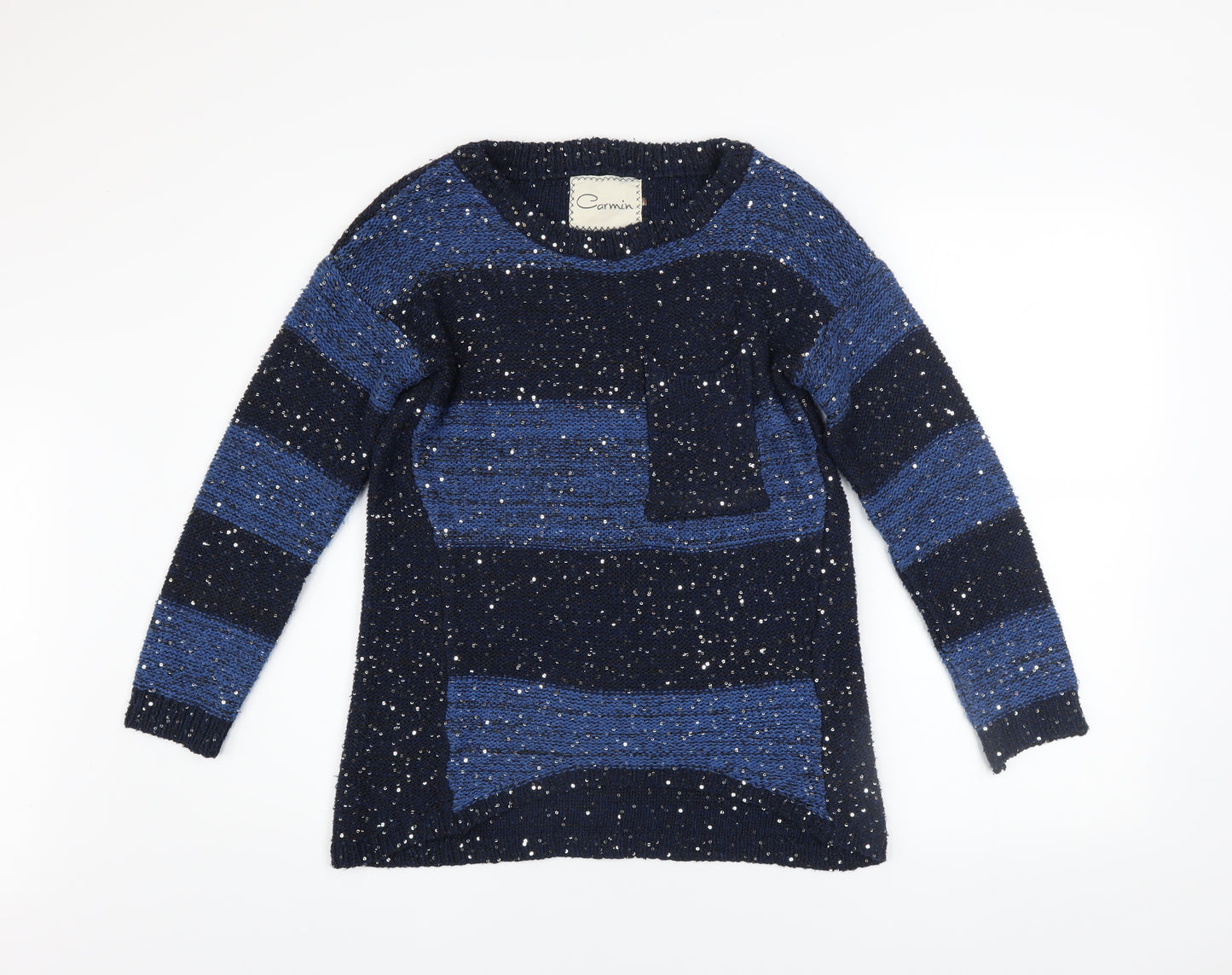 Carmin Women's Blue Sequin Knit Pullover Jumper Size S