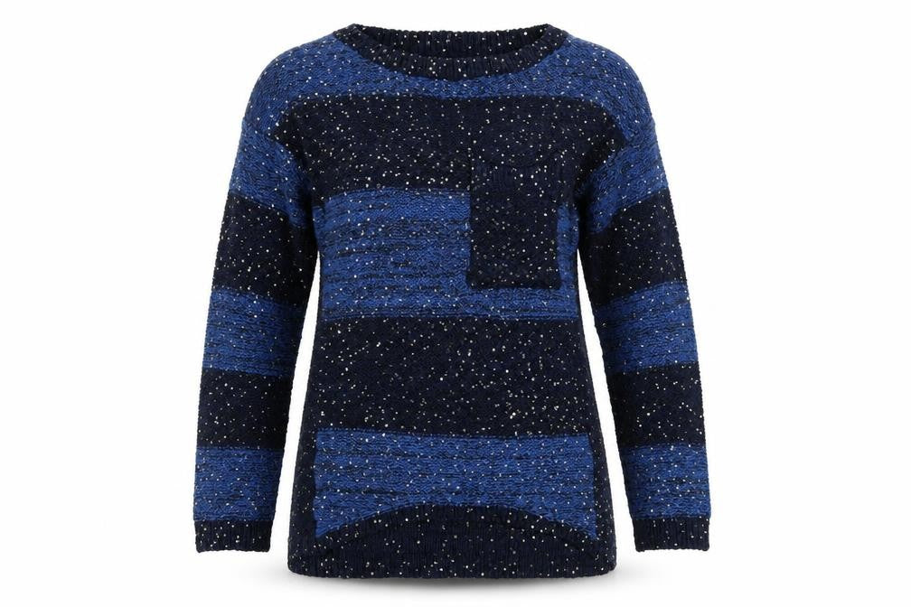 Front view of Carmin Women's Blue Sequin Knit jumper, size S