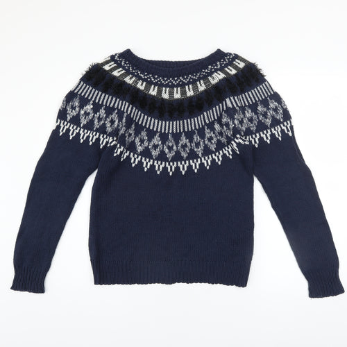 Vero Moda Women Blue Fair Isle Chunky Knit Jumper Size S