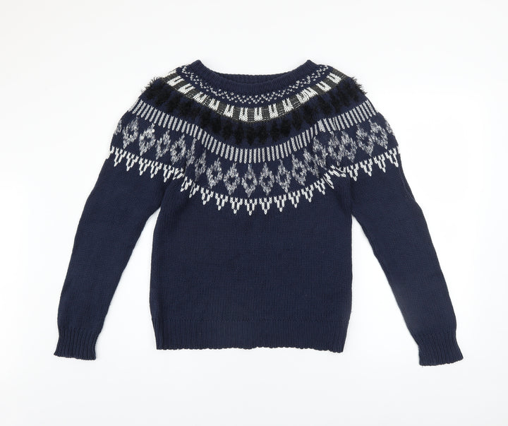 Vero Moda Women Blue Fair Isle Chunky Knit Jumper Size S