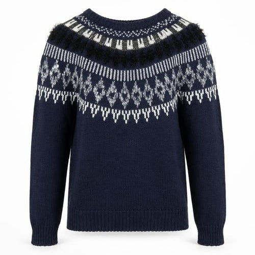 Vero Moda Women Blue Fair Isle Chunky Knit Jumper Size S