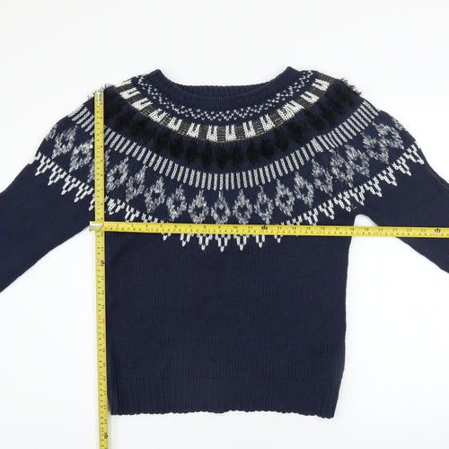 Vero Moda Women Blue Fair Isle Chunky Knit Jumper Size S