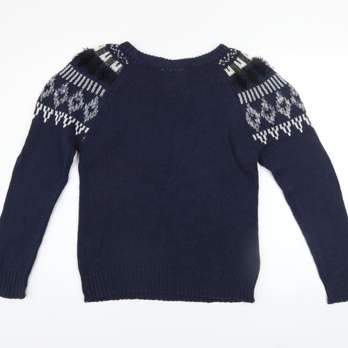Vero Moda Women Blue Fair Isle Chunky Knit Jumper Size S