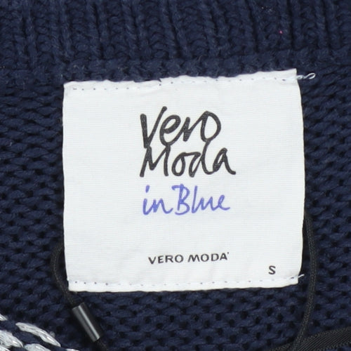 Vero Moda Women Blue Fair Isle Chunky Knit Jumper Size S