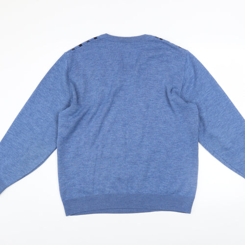 Wolsey Men's Blue Striped Wool Blend V-Neck Pullover Jumper Size M