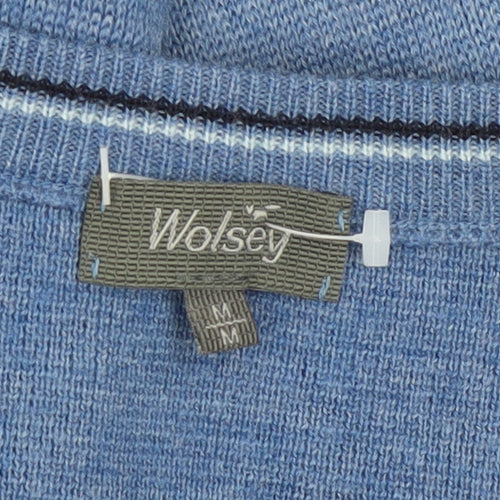 Wolsey Men's Blue Striped Wool Blend V-Neck Pullover Jumper Size M
