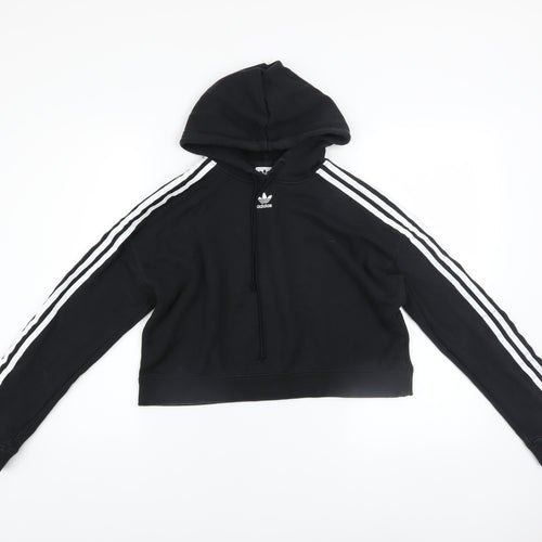 Adidas Women Black Cropped Hoodie XS Cotton Hooded Pullover