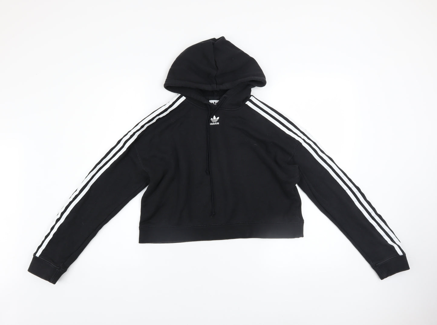 Adidas Women Black Cropped Hoodie XS Cotton Hooded Pullover