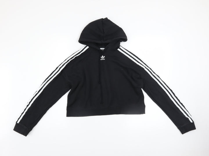 Adidas Women Black Cropped Hoodie XS Cotton Hooded Pullover
