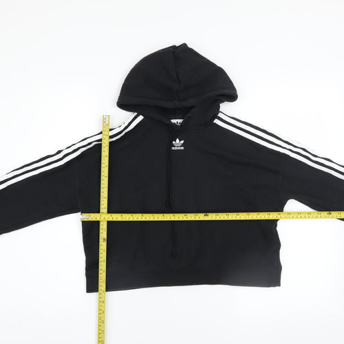 Adidas Women Black Cropped Hoodie XS Cotton Hooded Pullover