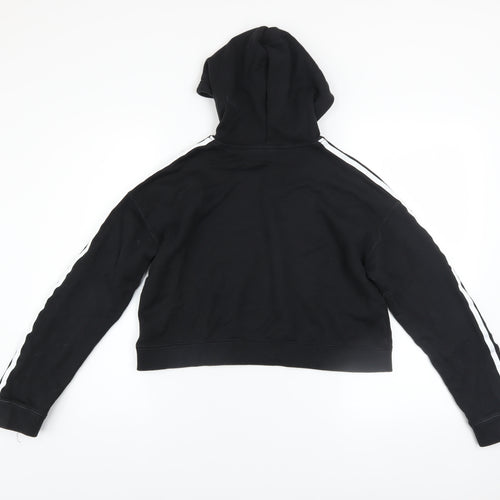 Adidas Women Black Cropped Hoodie XS Cotton Hooded Pullover