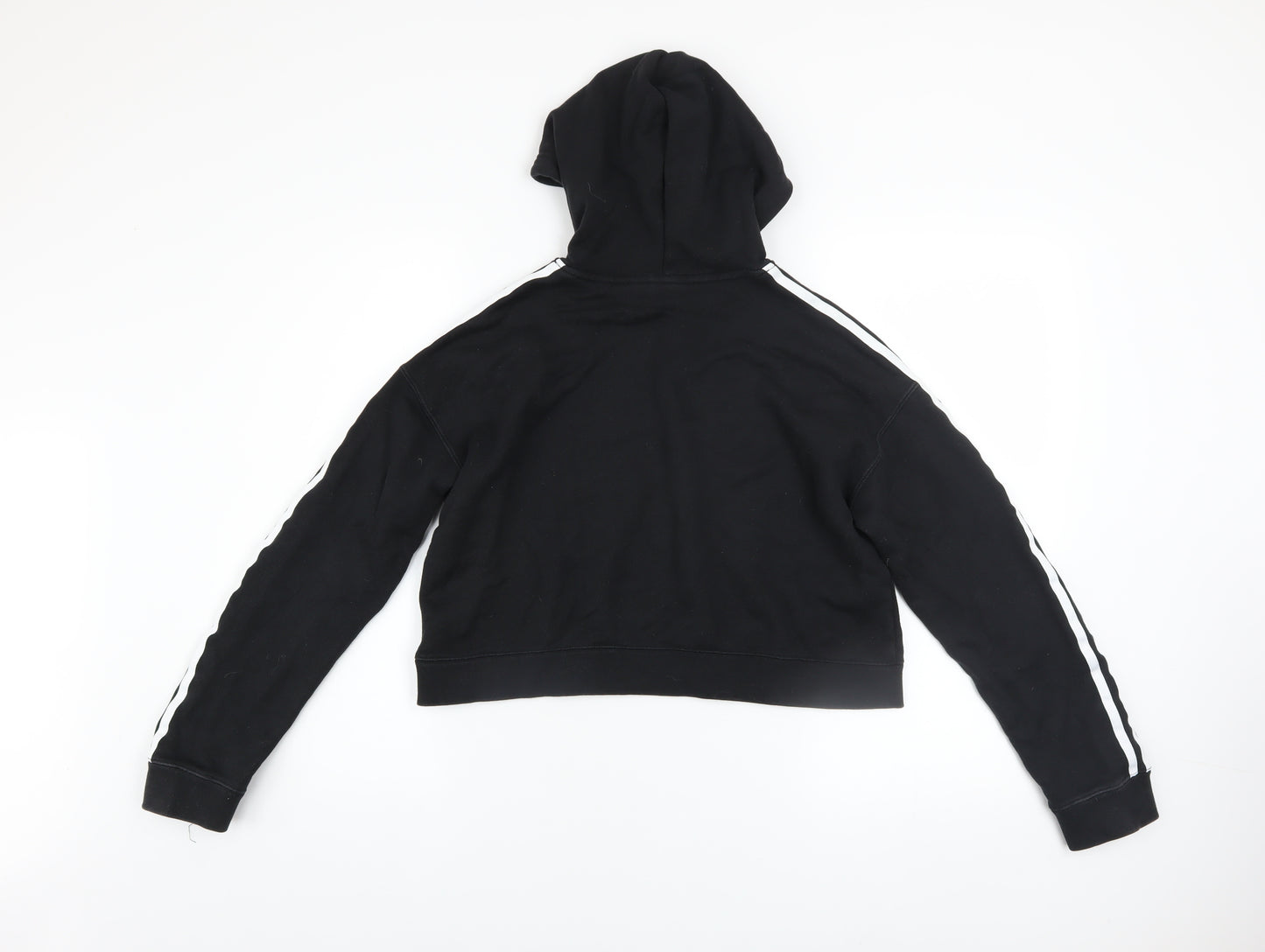 Adidas Women Black Cropped Hoodie XS Cotton Hooded Pullover