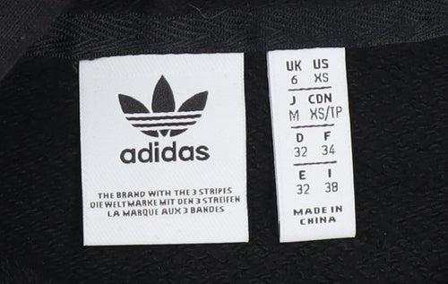 Adidas Women Black Cropped Hoodie XS Cotton Hooded Pullover