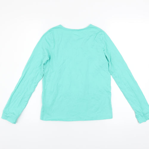 Lands' End Girls Green Sequin Cat Long Sleeve Cotton T-Shirt Size 10-12 Years