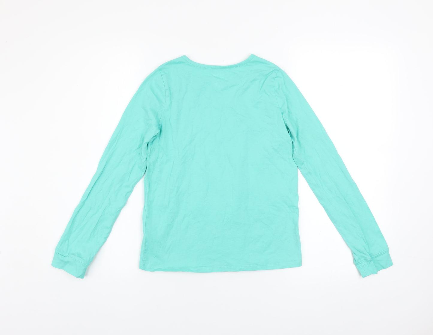 Lands' End Girls Green Sequin Cat Long Sleeve Cotton T-Shirt Size 10-12 Years