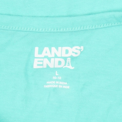 Lands' End Girls Green Sequin Cat Long Sleeve Cotton T-Shirt Size 10-12 Years