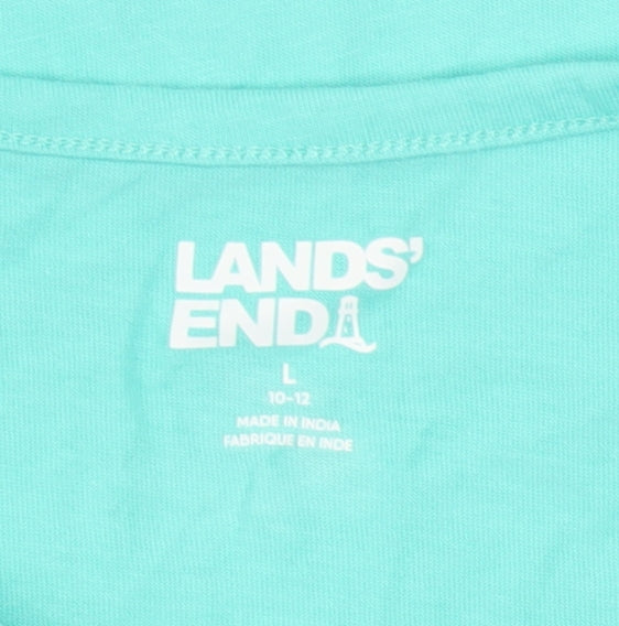 Lands' End Girls Green Sequin Cat Long Sleeve Cotton T-Shirt Size 10-12 Years
