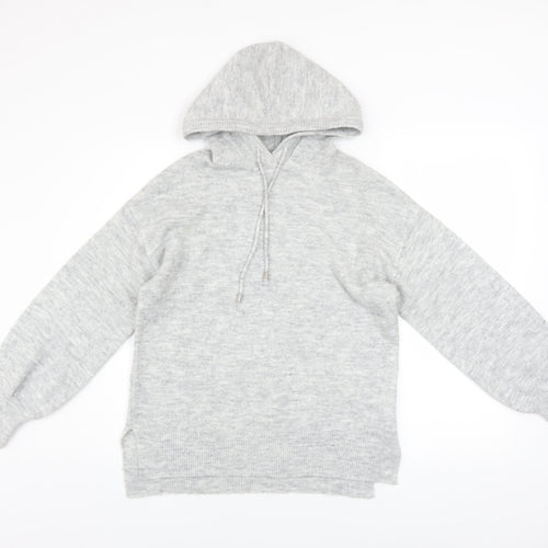 Peacocks Women Grey Knit Pullover Hoodie Size S Acrylic Blend