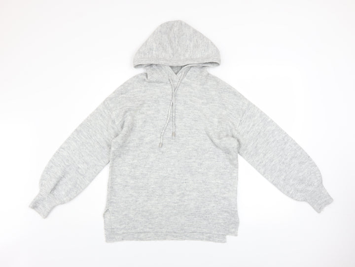 Peacocks Women Grey Knit Pullover Hoodie Size S Acrylic Blend