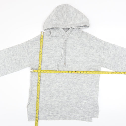 Peacocks Women Grey Knit Pullover Hoodie Size S Acrylic Blend