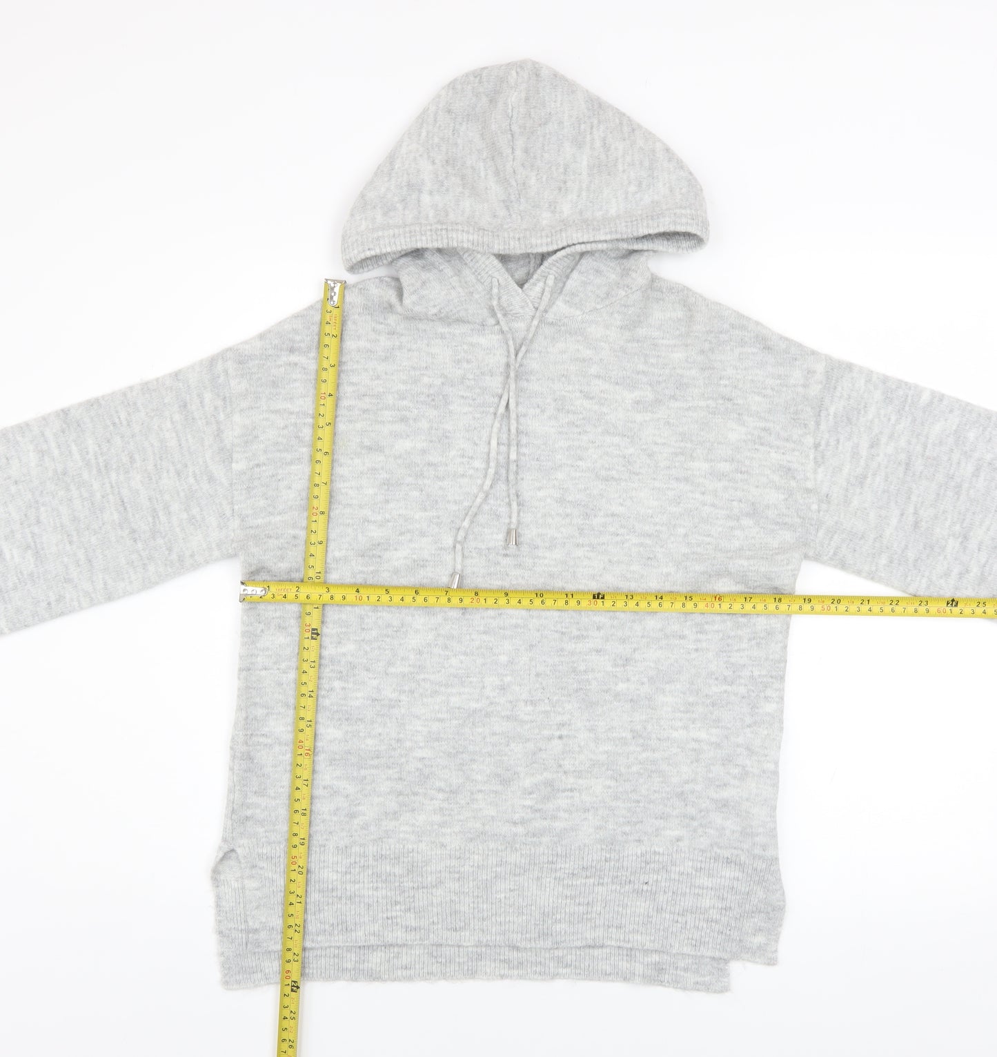 Peacocks Women Grey Knit Pullover Hoodie Size S Acrylic Blend