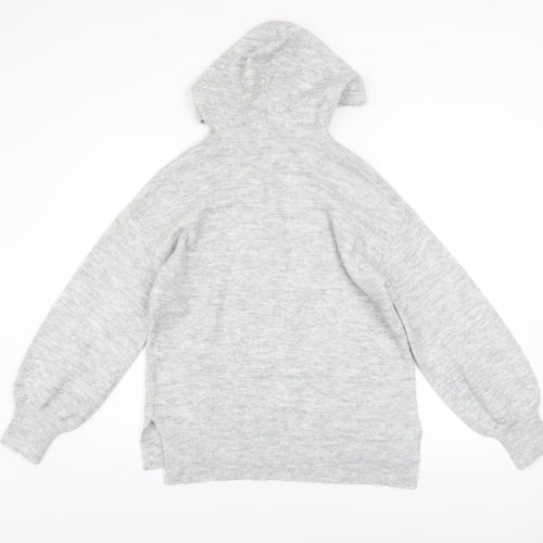 Peacocks Women Grey Knit Pullover Hoodie Size S Acrylic Blend