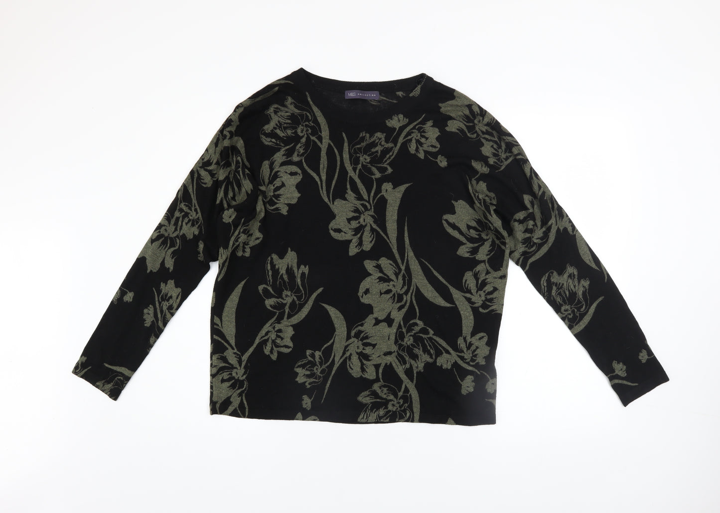 Marks and Spencer Women’s Black Floral Knit Pullover Jumper Size M