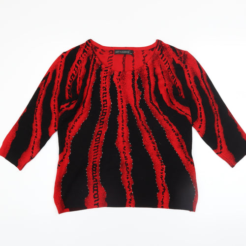Just Elegance Women’s Red Black Sequin 3/4 Sleeve Pullover Jumper Size L