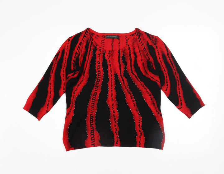 Just Elegance Women’s Red Black Sequin 3/4 Sleeve Pullover Jumper Size L