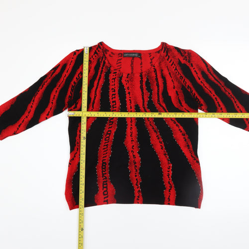 Just Elegance Women’s Red Black Sequin 3/4 Sleeve Pullover Jumper Size L