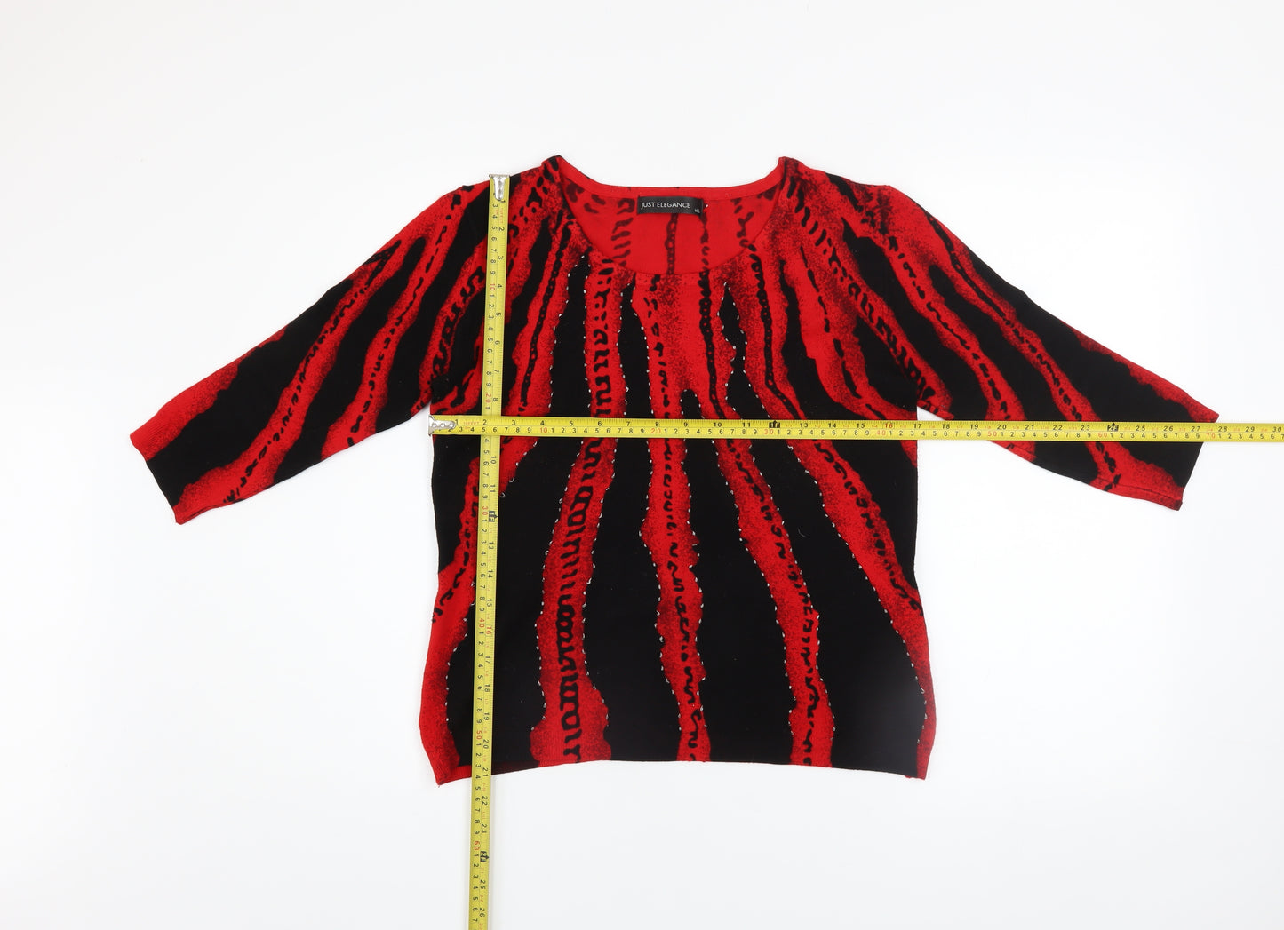 Just Elegance Women’s Red Black Sequin 3/4 Sleeve Pullover Jumper Size L