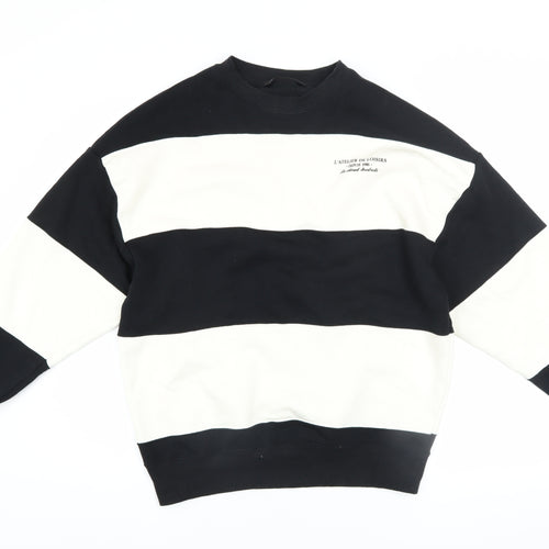 Dunnes Men's Black & White Striped Sweatshirt XS Crew Neck Pullover