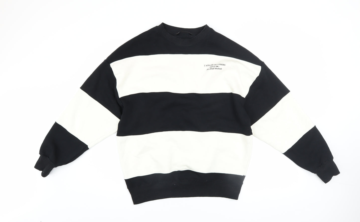 Dunnes Men's Black & White Striped Sweatshirt XS Crew Neck Pullover