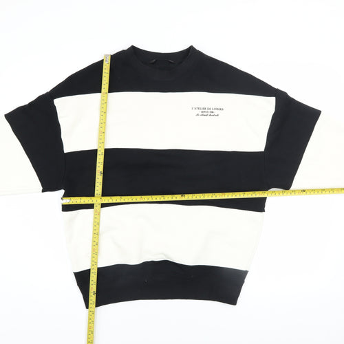 Dunnes Men's Black & White Striped Sweatshirt XS Crew Neck Pullover