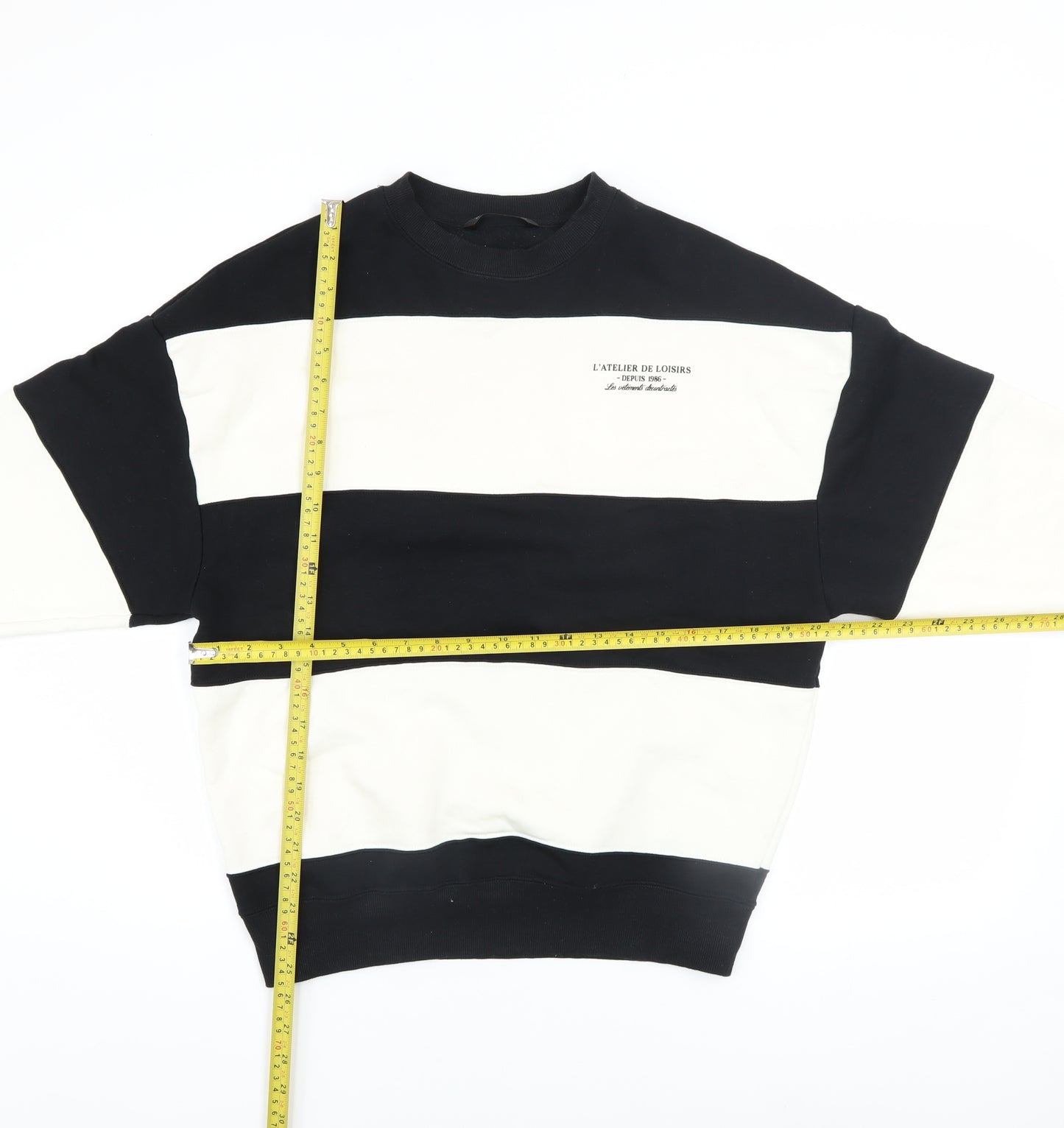 Dunnes Men's Black & White Striped Sweatshirt XS Crew Neck Pullover