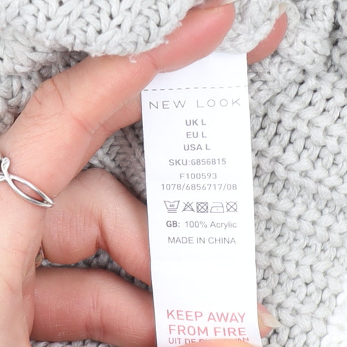New Look Womens Grey High Neck Chunky Knit Pullover Jumper Size L