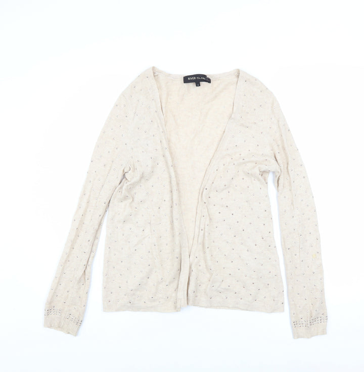 River Island Womens Beige Beaded Open Knit Cardigan Size 6