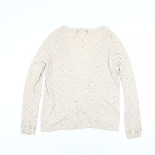 River Island Womens Beige Beaded Open Knit Cardigan Size 6