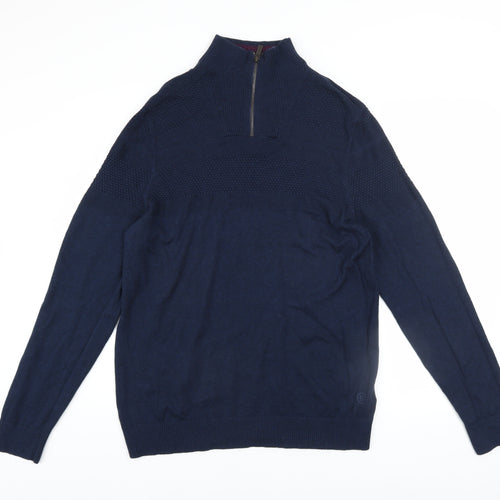 Fat Face Men's Blue 1/2 Zip High Neck Cotton Cashmere Jumper L