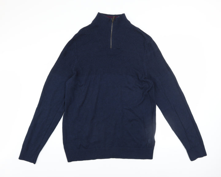 Fat Face Men's Blue 1/2 Zip High Neck Cotton Cashmere Jumper L